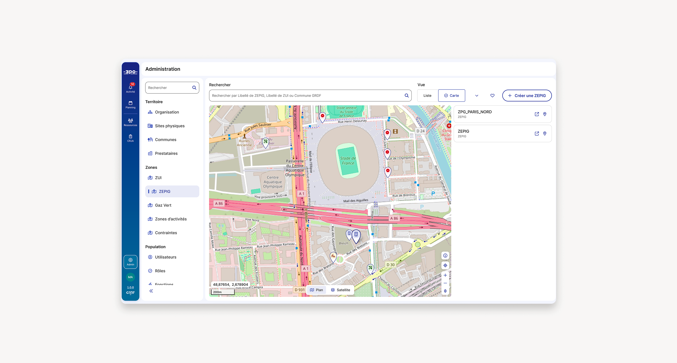 Interface 3PO — navigation et tableau de bord